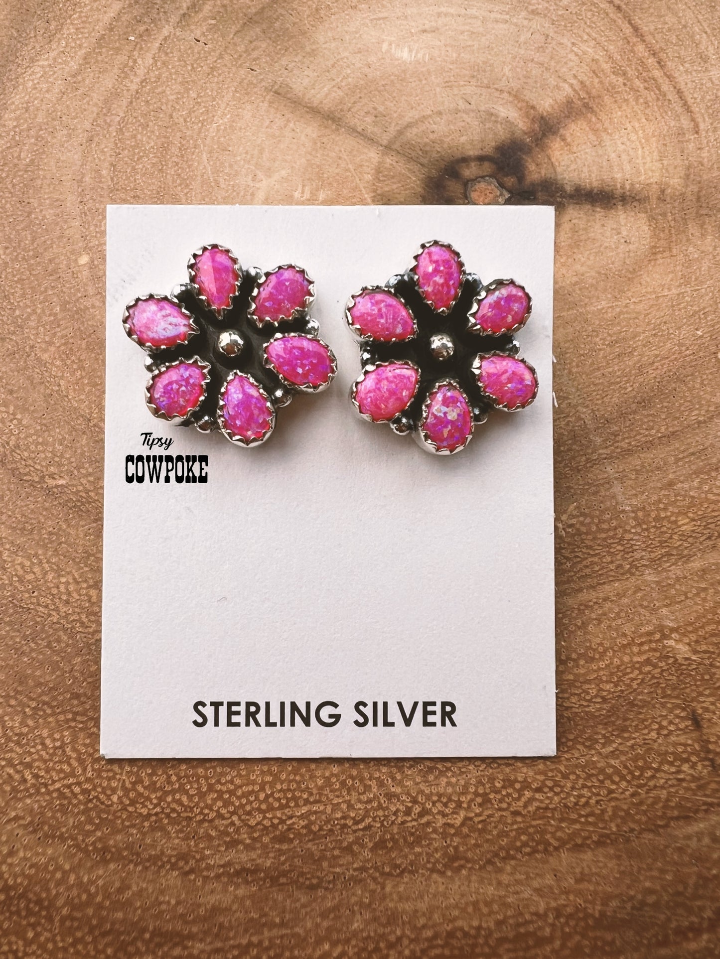 Hot Pink Opal Cluster Earrings