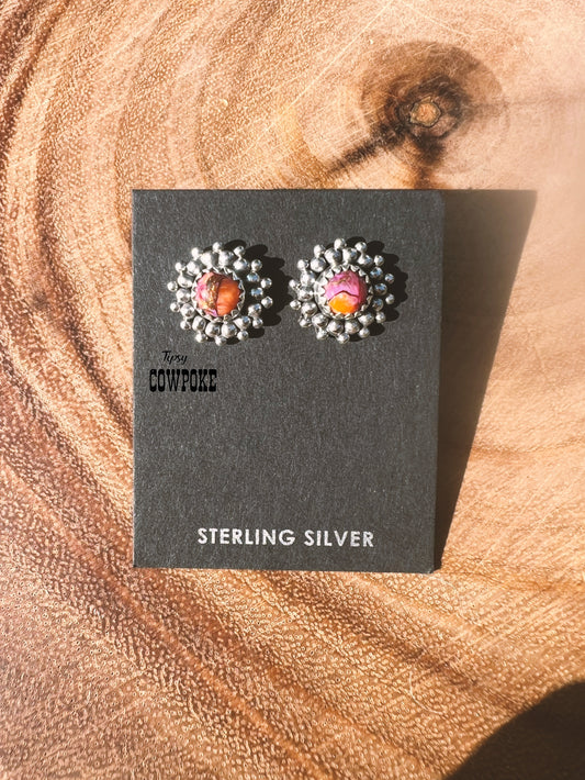 Sunshine Pink Dahlia Stud Earrings