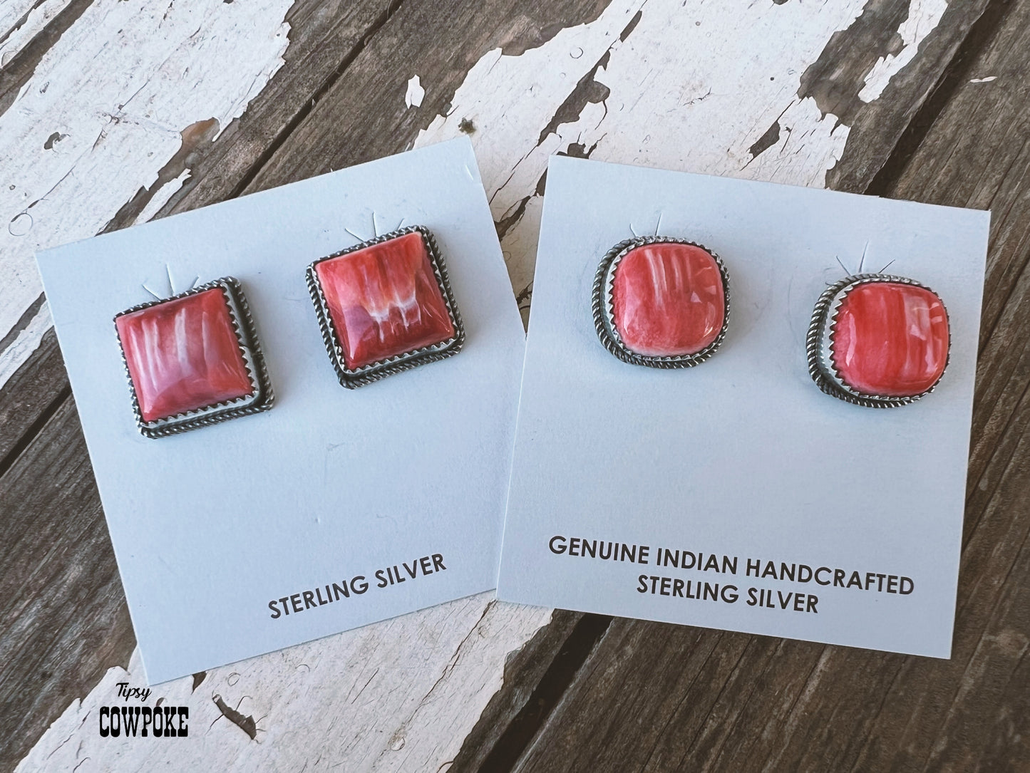 Red Spiny Oyster Round Stud Earrings