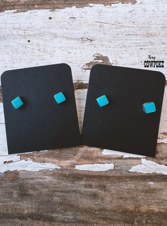 Inlaid Turquoise Square Stud Earrings