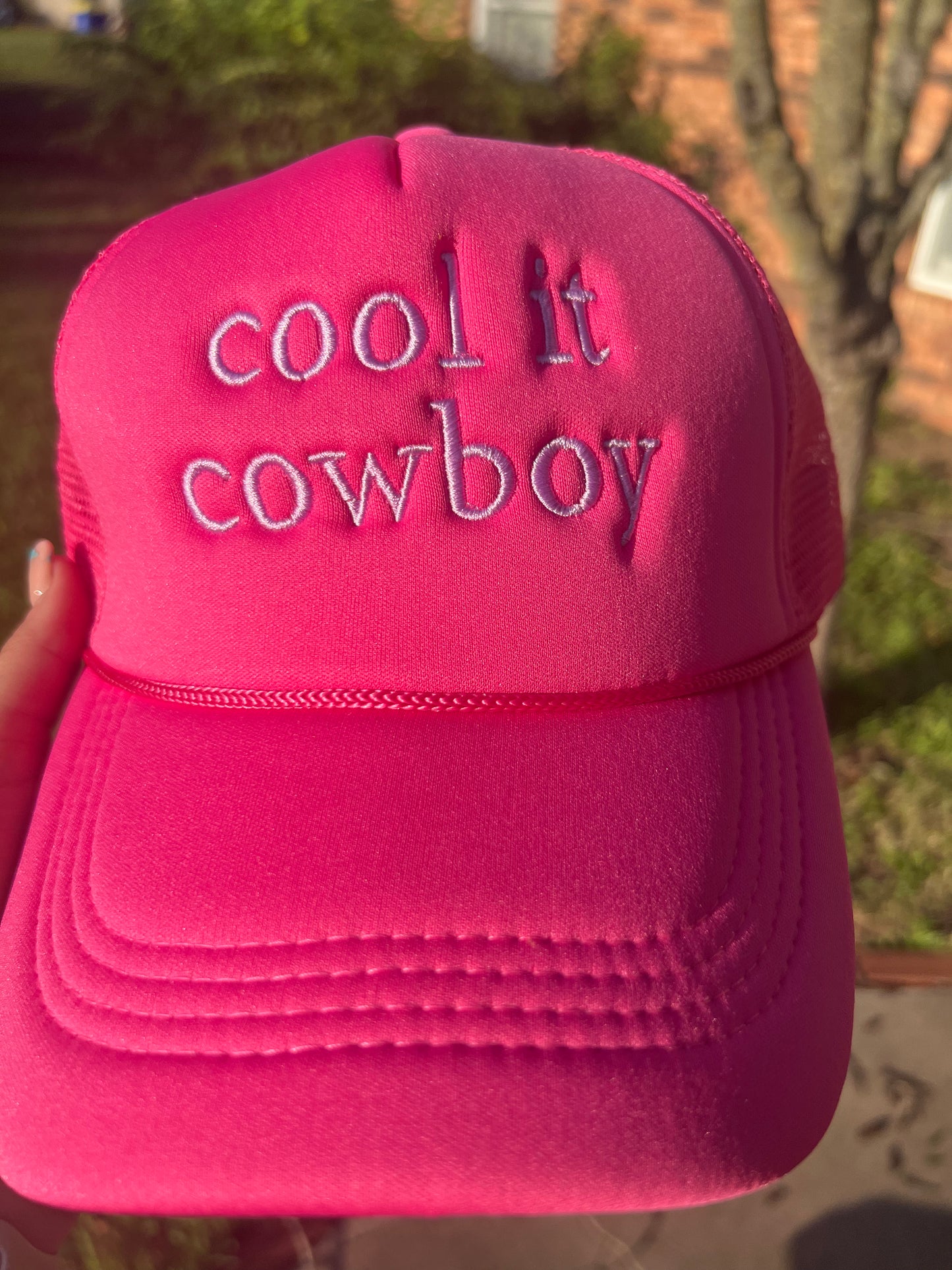 Cool it Cowboy Embroidered Hot Pink Trucker Hat