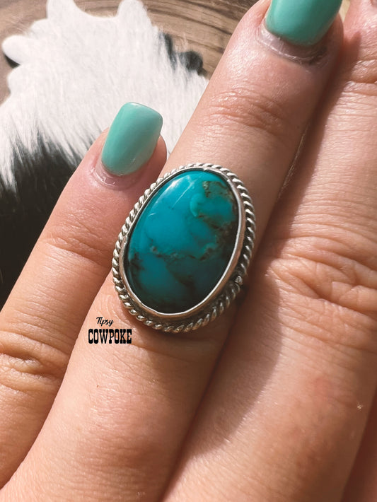 Tipsy Turquoise Oval Ring Size 6.5