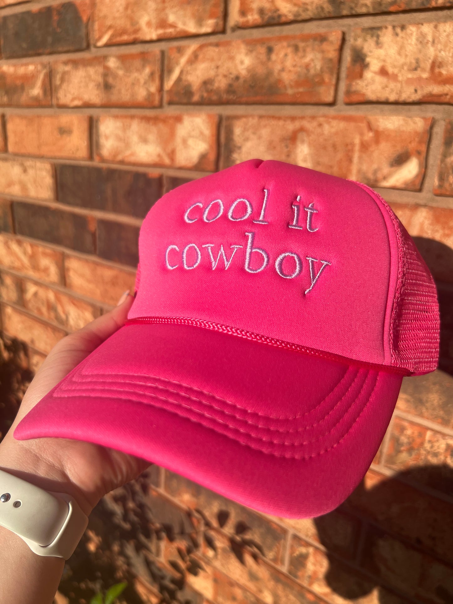 Cool it Cowboy Embroidered Hot Pink Trucker Hat