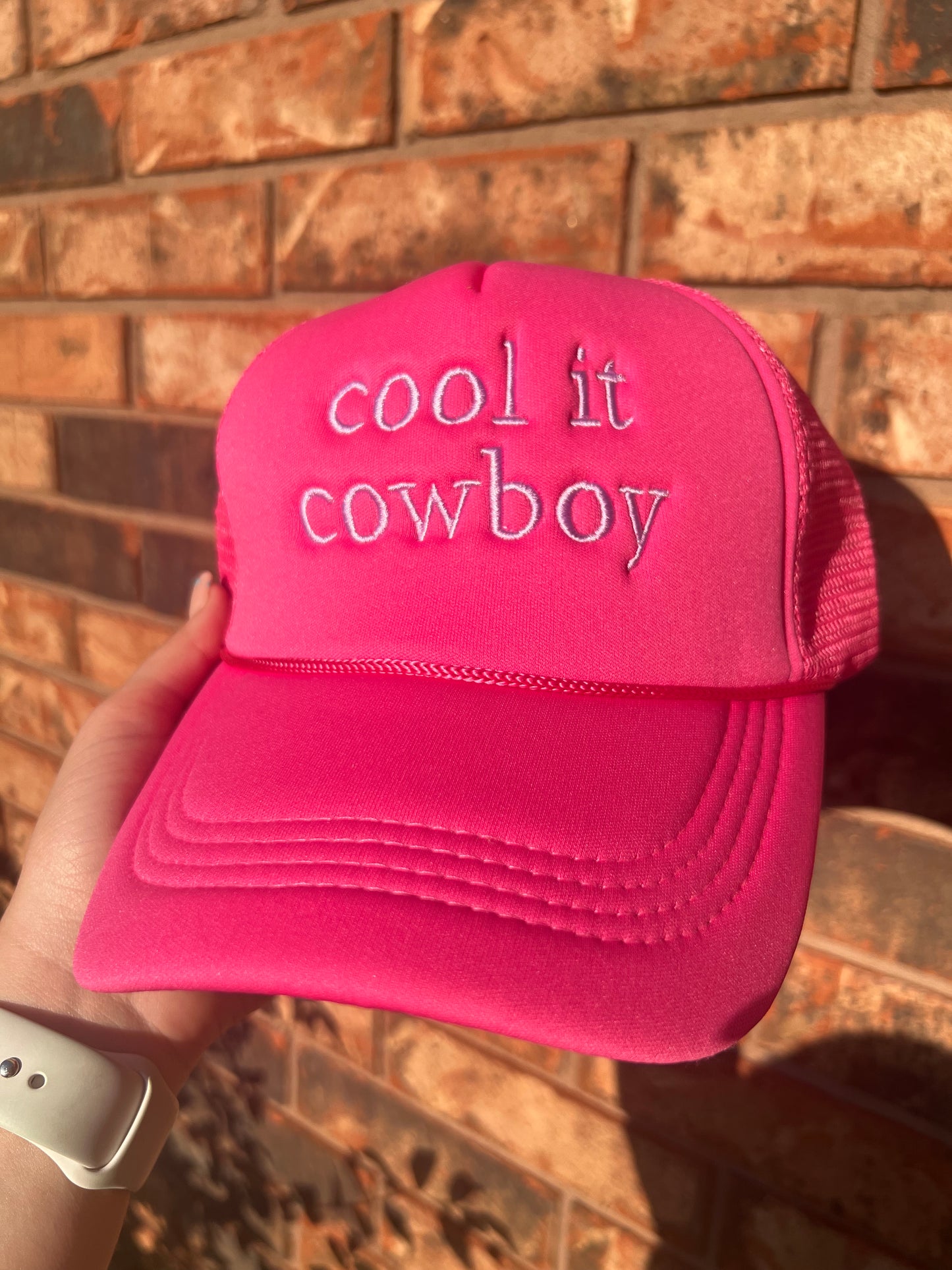 Cool it Cowboy Embroidered Hot Pink Trucker Hat