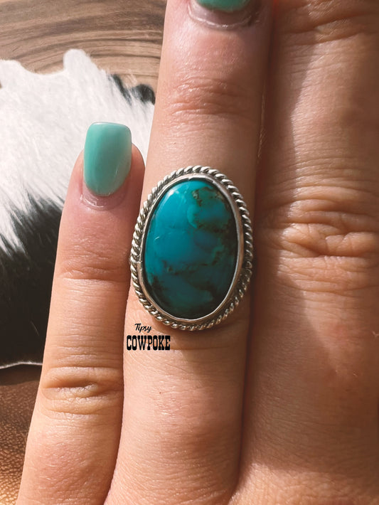 Tipsy Turquoise Oval Ring Size 6.5